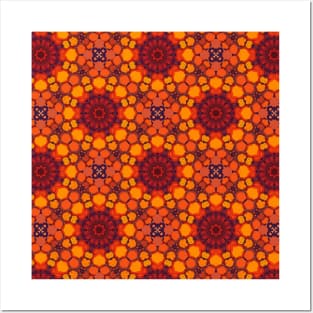 Intense Red-Orange Sunburst Flower Looking Pattern - WelshDesignsTP005 Posters and Art